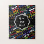 Fun 80th Birthday Party Personalisiert Monogram Puzzle<br><div class="desc">Typografie Thema 80. Geburtstag Party Dekor und Geschenke. Der Text beinhaltet Fabel und Fab um 80. fabelhaft bei 80, phantastischen 80. Geburtstagsfeier, extra besonderer 80. Geburtstag, glücklicher 80. Geburtstag, rocking 80. Geburtstag, gut 80, und phantastischer 80. Geburtstag. Heller, farbiger Text in Gelb, Rosa, lila, Blau, Grün und Rot. Großartige Geschenkideen...</div>