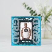 Fun Abschluss Einladung Blue Scratch Square (Stehend Vorderseite)