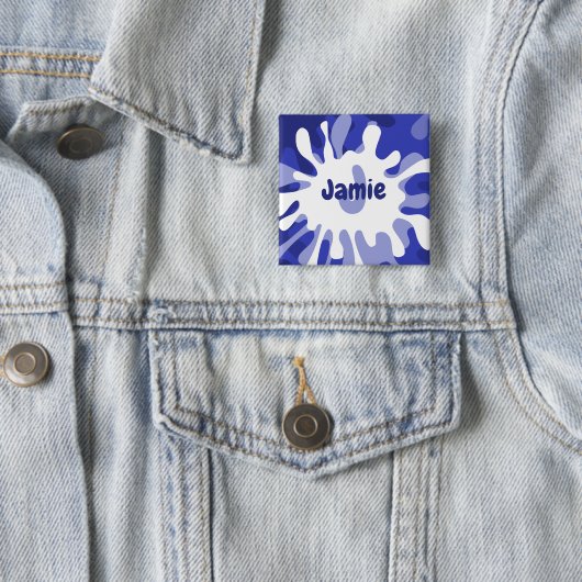 Fun Abstract Blue Splatter Painting Name Button (Beispiel)