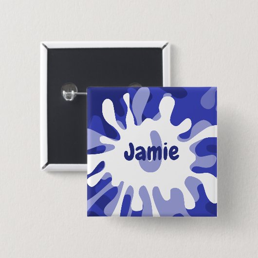 Fun Abstract Blue Splatter Painting Name Button (Vorne & Hinten)