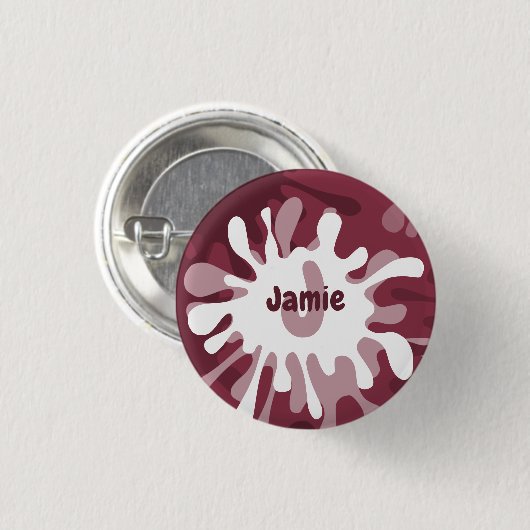 Fun Abstract Red Splatter Painting Name Button (Vorne & Hinten)
