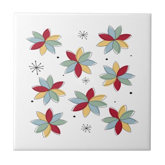 Fun Abstract Scandi Flowers Mid Century Modern Fliese (Vorderseite)