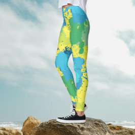 Fun Abstrakt Türkis Gelb Farbe Spritzer Farbe Farb Leggings