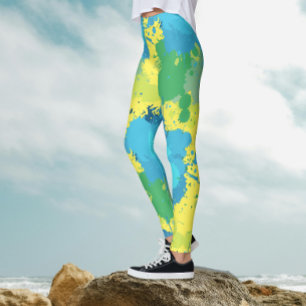 Fun Abstrakt Türkis Gelb Farbe Spritzer Farbe Farb Leggings