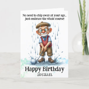 *~* Fun Age Senior AP94 Golf Rain Birthday Card Dankeskarte
