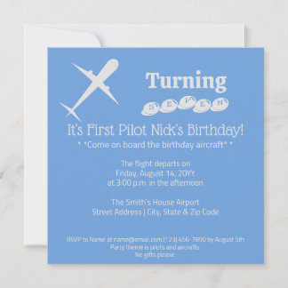Fun Airplane Pilot Kids Blue Birthday Party Einladung