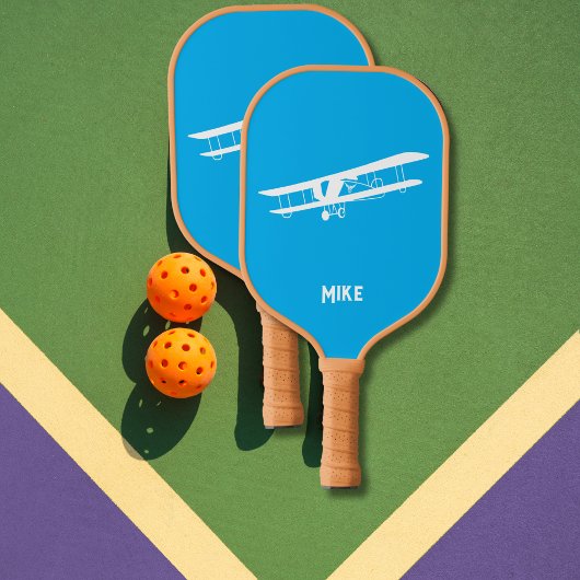 Fun Airplane Simple Monogrammed Blue Aviation Pickleball Schläger