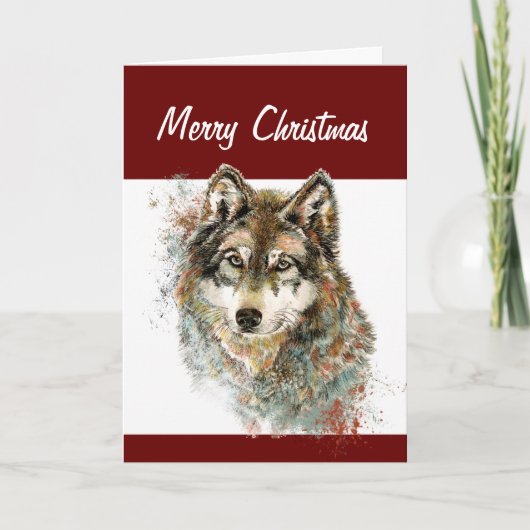 Fun Albern Watercolor Wolf Weihnachten Spaß (Vorderseite)