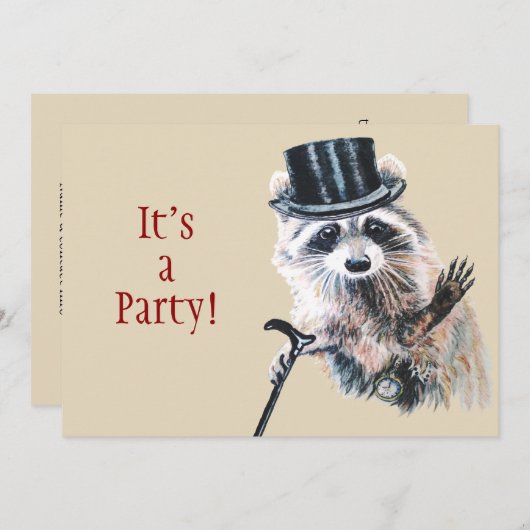 Fun Alberne formale Kleidung Raccoon Tier BIrthday Einladung (Vorne/Hinten)