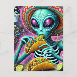 Fun Alien Eating Tacos Postkarte
