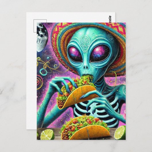 Fun Alien Eating Tacos Postkarte (Vorne/Hinten)