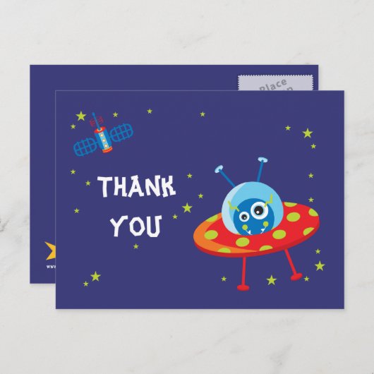 Fun Alien ufo Raumschiff Jungs danken Ihnen postca Postkarte (Vorne/Hinten)