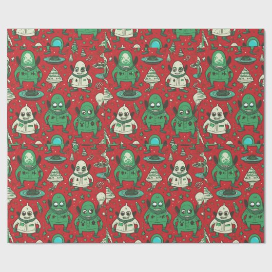 Fun Alien Weihnachtsfeiertag Papier Geschenkpapier (Flach)