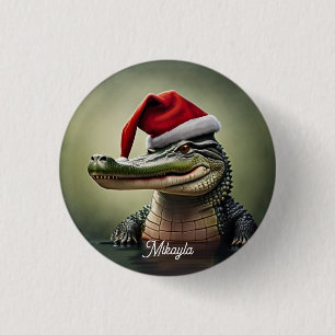 Fun Alligator in der Weihnachtsmannmütze Button