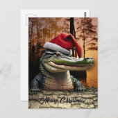 Fun Alligator in der Weihnachtsmannmütze Postkarte (Vorne/Hinten)