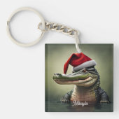 Fun Alligator in der Weihnachtsmannmütze Schlüsselanhänger (Vorderseite)