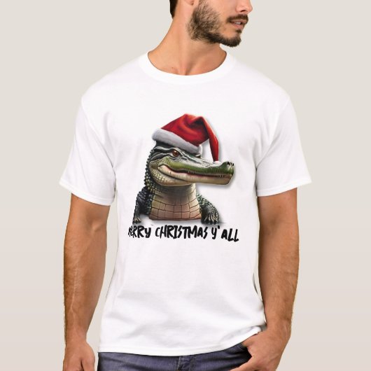Fun Alligator in der Weihnachtsmannmütze T-Shirt (Vorderseite)