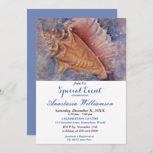 FUN AM STRAND PARTY EINLADUNG (Vorne/Hinten)