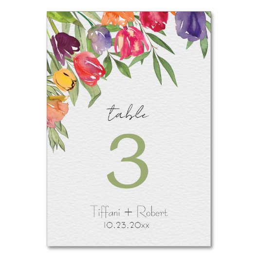 Fun and Bright Tulips and Greenerity Wedding Tischnummer (Rückseite)