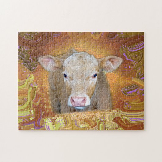 Fun and cute little calf with big eyes puzzle (Horizontal)