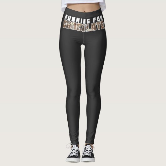 Fun And Funky Running For Chocolate Text Design Leggings (Vorderseite)