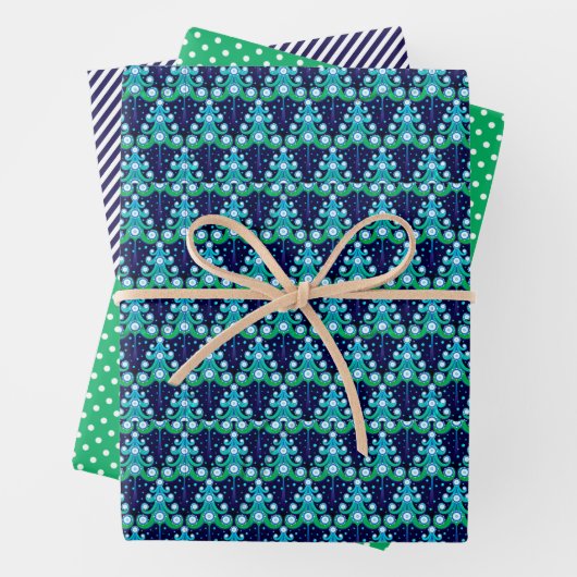 Fun Angesagt Dark Azure Blue Lime Green Trees Art Geschenkpapier Set (Beispiel)