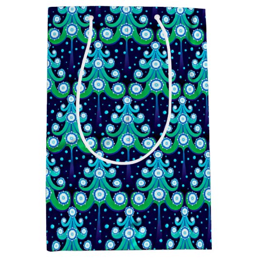 Fun Angesagt Dark Azure Blue Lime Green Trees Art Mittlere Geschenktüte (Vorderseite)