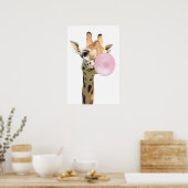 Fun Animal Design Rosa Bubblegum Blasen Giraffe Poster (Küche)
