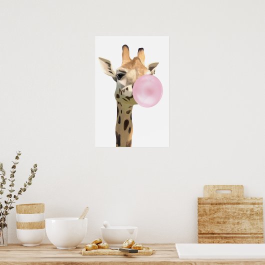 Fun Animal Design Rosa Bubblegum Blasen Giraffe Poster (Küche)