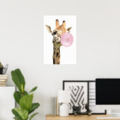 Fun Animal Design Rosa Bubblegum Blasen Giraffe Poster (Heimbüro)
