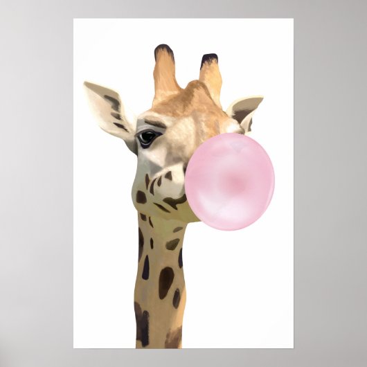 Fun Animal Design Rosa Bubblegum Blasen Giraffe Poster (Vorne)