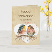 Fun Anniversary to Both Love bird Humor Karte (Gelbe Blume)
