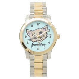 Fun aqua girls cat Kätzchen grafische Namen Handri Armbanduhr