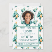 Fun Aquamarin Balloons Geburtstag Einladung (Vorderseite)