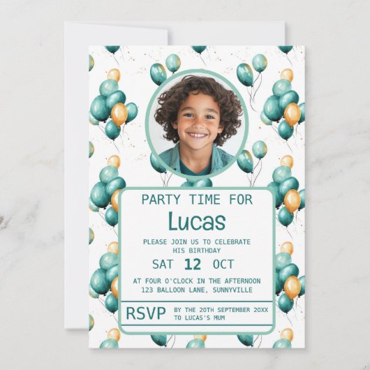 Fun Aquamarin Balloons Geburtstag Einladung (Vorderseite)
