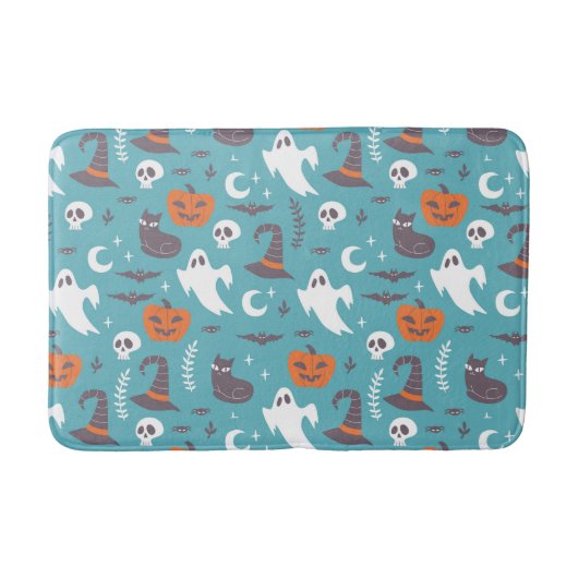 Fun Aquamarin Doodle Halloween Muster Badematte (Vorderseite)
