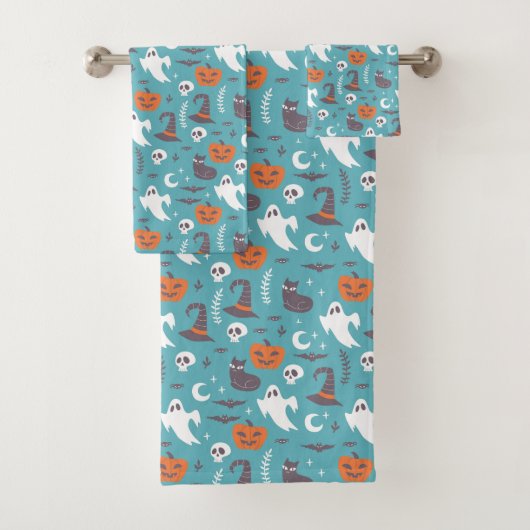 Fun Aquamarin Doodle Halloween Muster Badhandtuch Set (Insitu)