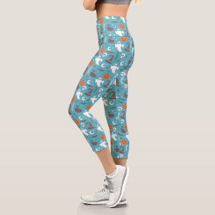 Fun Aquamarin Doodle Halloween Muster Capri Leggings