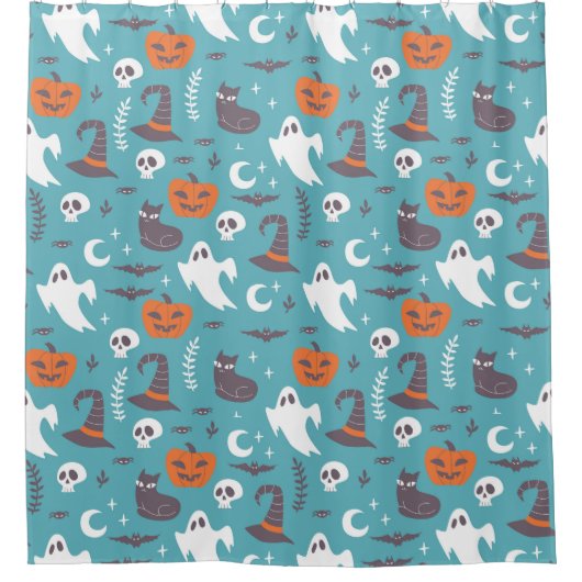 Fun Aquamarin Doodle Halloween Muster Duschvorhang (Vorderseite)