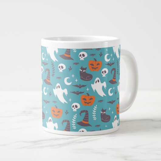 Fun Aquamarin Doodle Halloween Muster Jumbo-Tasse (Vorderseite Rechts)