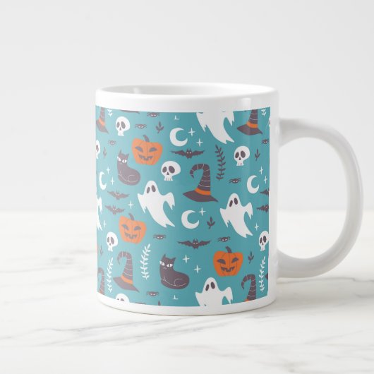 Fun Aquamarin Doodle Halloween Muster Jumbo-Tasse (Rechts)