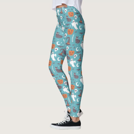 Fun Aquamarin Doodle Halloween Muster Leggings (Links)