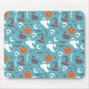 Fun Aquamarin Doodle Halloween Muster Mousepad