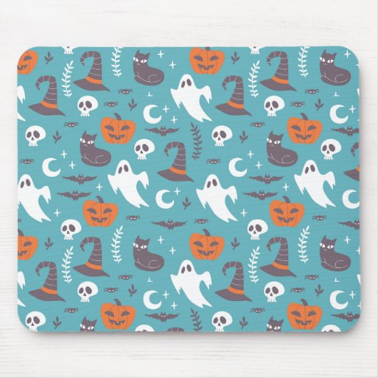 Fun Aquamarin Doodle Halloween Muster Mousepad (Vorne)