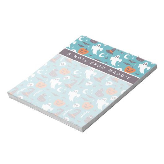 Fun Aquamarin Doodle Halloween Muster Notizblock (Rotiert)