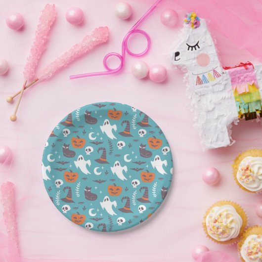Fun Aquamarin Doodle Halloween Muster Pappteller (Party)