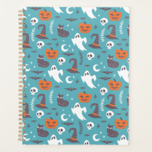 Fun Aquamarin Doodle Halloween Muster Planer