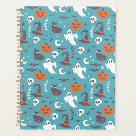 Fun Aquamarin Doodle Halloween Muster Planer (Vorderseite)