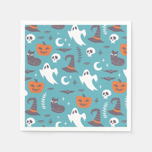 Fun Aquamarin Doodle Halloween Muster Serviette (Vorderseite)