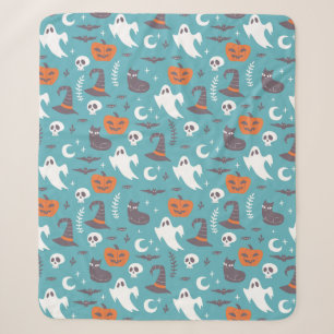 Fun Aquamarin Doodle Halloween Muster Sherpadecke